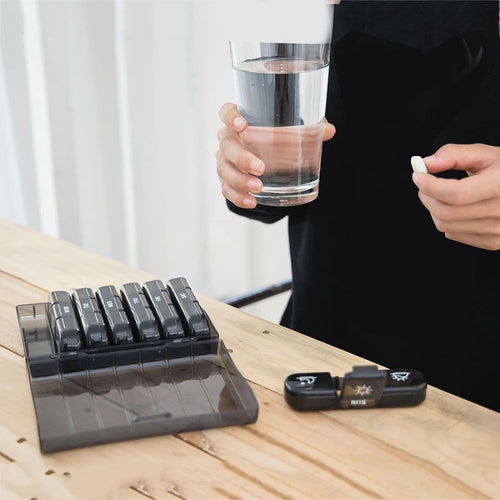 Weekly 21/3 Grids Pill Box Medicine Organizer Black Plastic Storage Box Container Portable Pill Case
